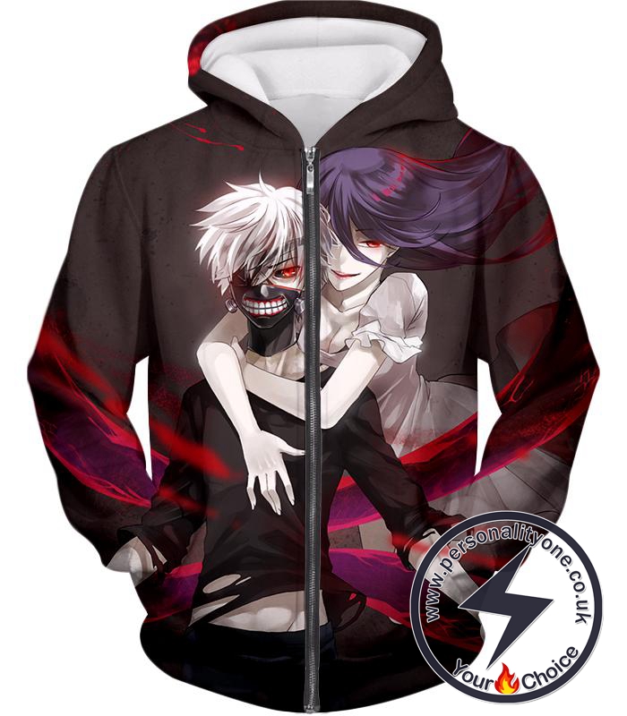 Tokyo Ghoul Kaneki and Rize Cool Action Black Zip Up Hoodie